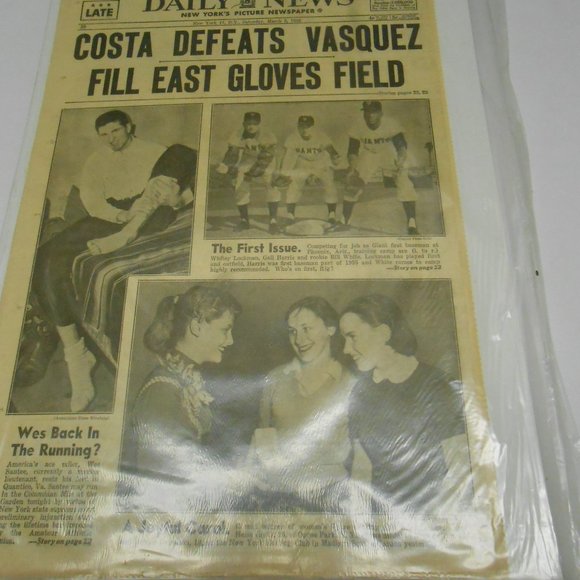 Rare New York's picture Newspaper Saturday March 3, 1956 Costa Defeats Vasquez - Picture 7 of 9